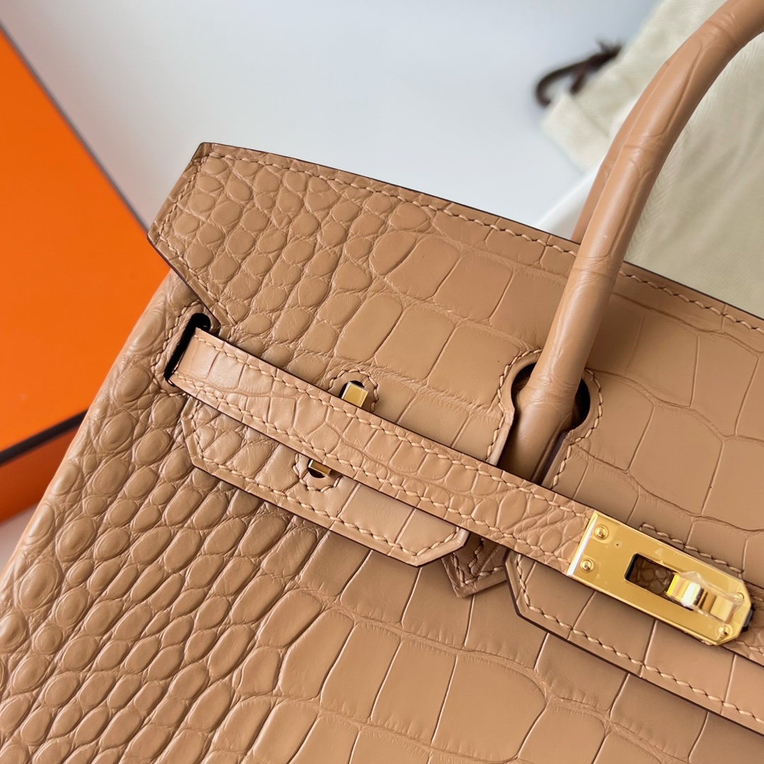 에르메스 버킨백25 골드브라운 금장 악어가죽